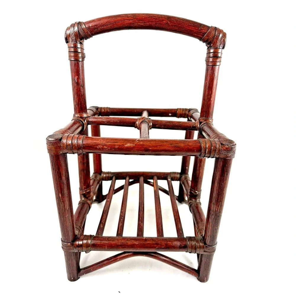 Wicker Rattan Wine Bottle Stand Holder Carrier Caddy 4 Bottle Cherry Red Finish
